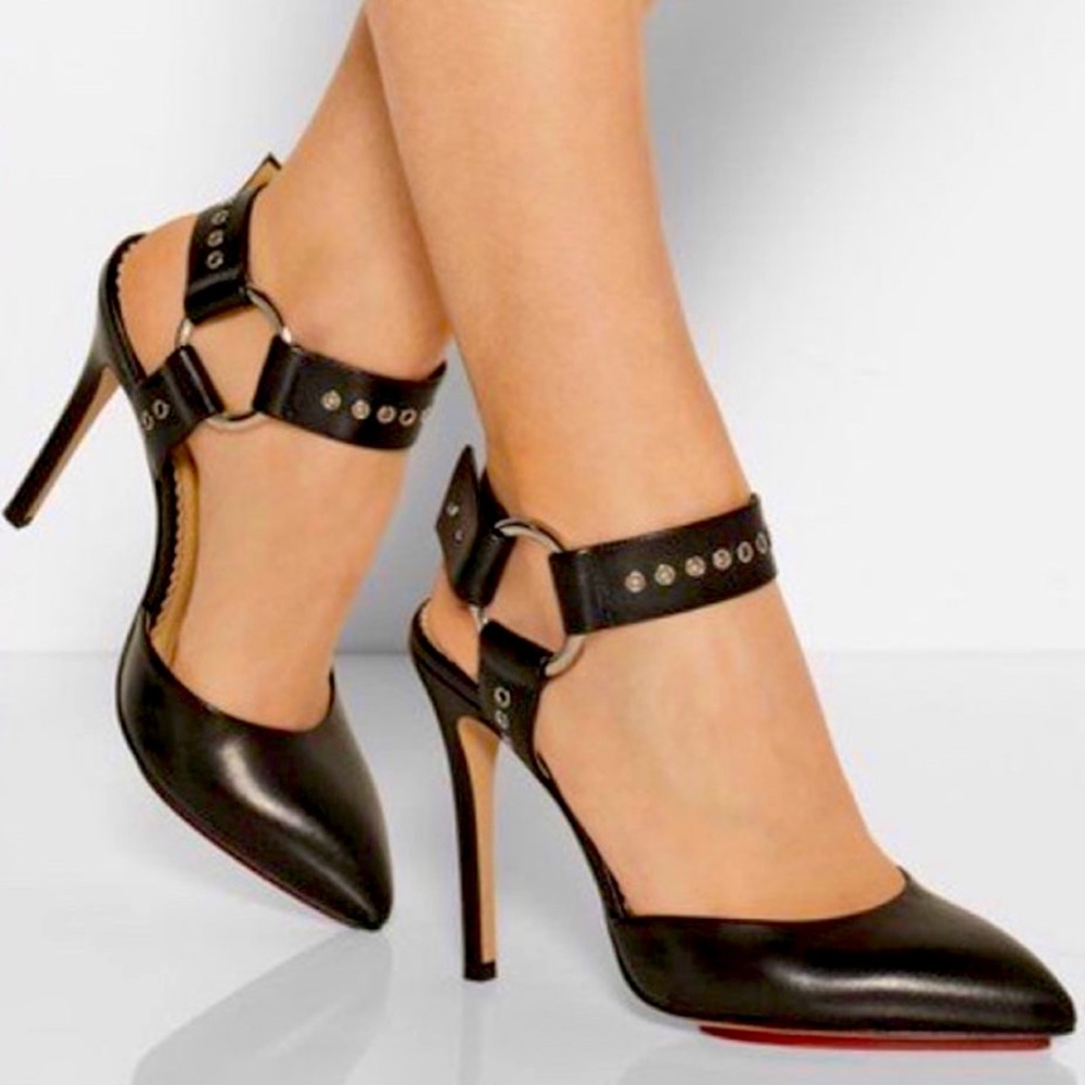 New Charlotte Olympia "Domina" Embellished leather pumps in black Sz 38/US 7.5